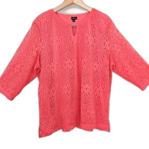 Colorful Mesh Lace Tunic Top 2X Plus Orange Coral Lined